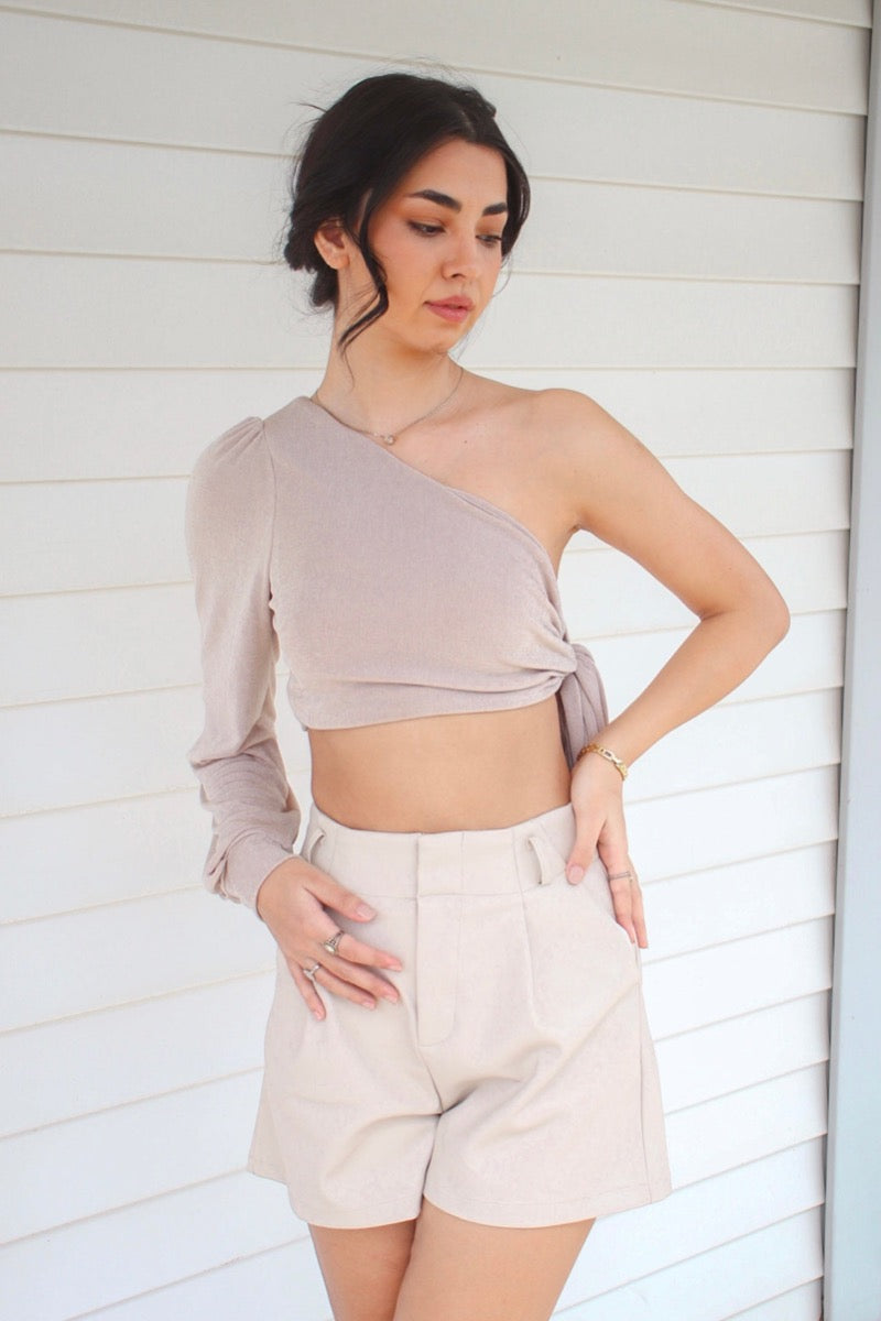 Glen One Shoulder Top Champagne